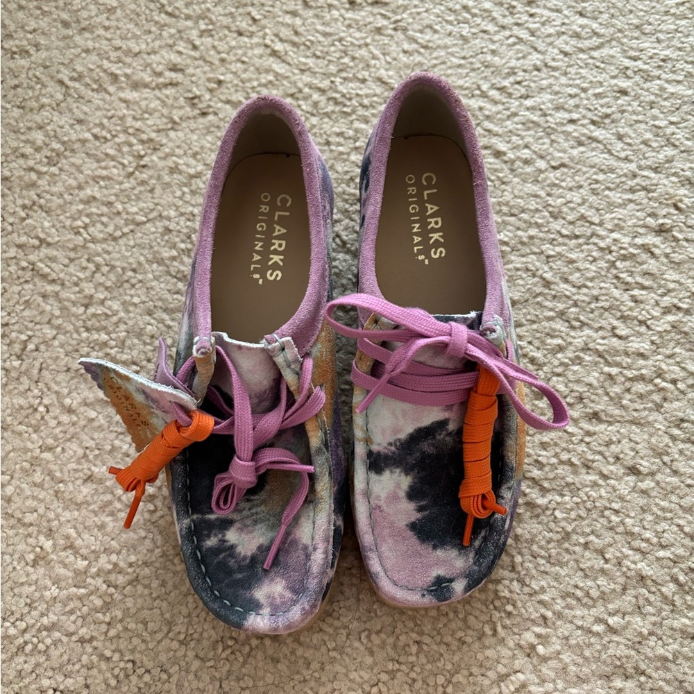 clark wallabees multi tie dye
